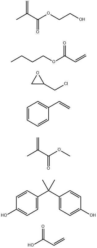 2-Propenoic acid, 2-methyl-, 2-hydroxyethyl ester, polymer with butyl 2-propenoate, (chloromethyl)oxirane, ethenylbenzene, 4,4-(1-methylethylidene)bisphenol, methyl 2-methyl-2-propenoate and 2-propenoic acid 结构式
