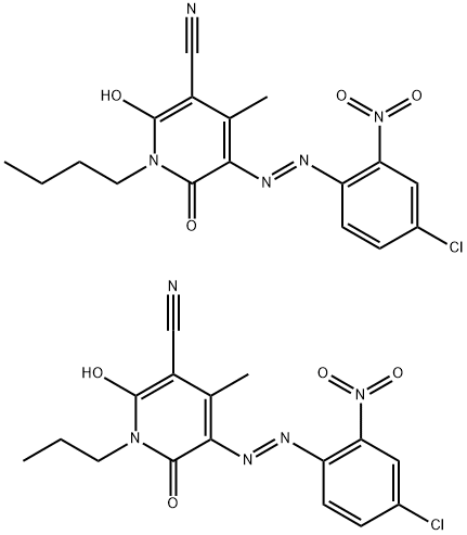 5-[(4-氯-2-硝基苯基)偶氮基]-1,6-二氢-2-羟基-4-甲基-6-氧代-1-丙基-3-吡啶甲腈混合物 结构式