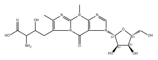 1H-Imidazo[1,2-a]purine-7-butanoic acid, α-amino-4,9-dihydro-β-hydroxy-4,6-dimethyl-9-oxo-1-β-D-ribofuranosyl- Struktur