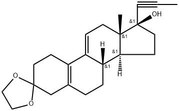 Estra-5(10),9(11)-dien-3-one, 17-hydroxy-17-(1-propyn-1-yl)-, cyclic 1,2-ethanediyl acetal, (17β)- 结构式