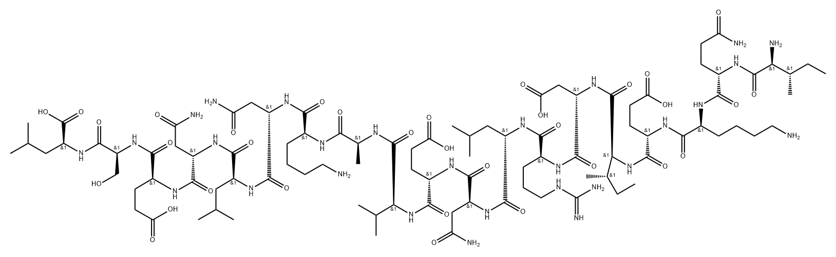 L-Leucine, L-isoleucyl-L-glutaminyl-L-lysyl-L-α-glutamyl-L-isoleucyl-L-α-aspartyl-L-arginyl-L-leucyl-L-asparaginyl-L-α-glutamyl-L-valyl-L-alanyl-L-lysyl-L-asparaginyl-L-leucyl-L-asparaginyl-L-α-glutamyl-L-seryl- (9CI) Structure