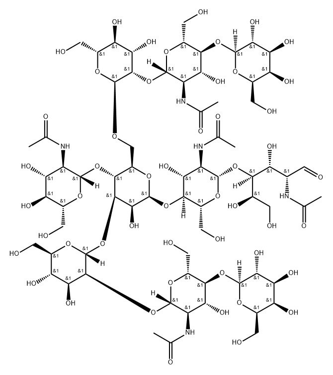 MANNOTRIOSE-DI-(N-ACETYLGLUCOSAMINE), BIS(GALACTOSYL-N-ACETYLGLUCOSAMINYL)-BISECTING N-ACETYLGLUCOSAMINYL- Struktur