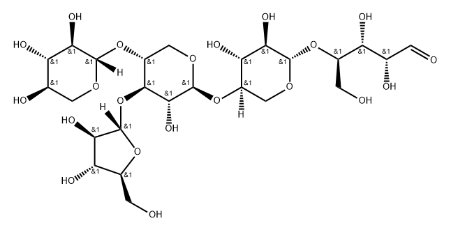 O-alpha-L-Arabinofuranosyl-(1-3)-O-[beta-D-xylopyranosyl-(1-4)]-O-beta-D-xylopyranosyl-(1-4)-O-beta-D-xylopyranosyl-(1-4)-D-xylose Struktur