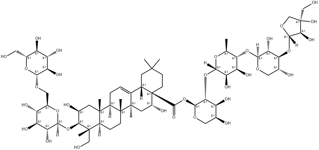 Olean-12-en-28-oic acid, 3-[(6-O-β-D-glucopyranosyl-β-D-glucopyranosyl)oxy]-2,16,23-trihydroxy-, O-D-apio-β-D-furanosyl-(1→3)-O-β-D-xylopyranosyl-(1→4)-O-6-deoxy-α-L-mannopyranosyl-(1→2)-α-L-arabinopyranosyl ester, (2β,3β,4α,16α)-