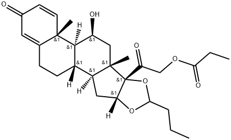 Pregna-1,4-diene-3,20-dione, 16,17-[butylidenebis(oxy)]-11-hydroxy-21-(1-oxopropoxy)-, (11β,16α)- Structure