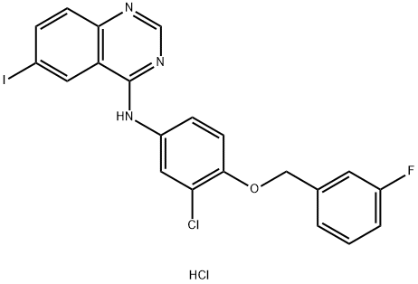 N-(3-CHLORO-4-(3-FLUOROBENZYLOXY)PHENYL)-6-IODOQUINAZOLIN-4-AMINE DROCHLORIDE, 851684-46-3, 结构式