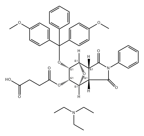Butanedioic acid, 1-[(3aR,4R,5R,6S,7S,7aS)-6-[bis(4-methoxyphenyl)phenylmethoxy]octahydro-1,3-dioxo-2-phenyl-4,7-epoxy-1H-isoindol-5-yl] ester, rel-, compd. with N,N-diethylethanamine (1:1) 结构式