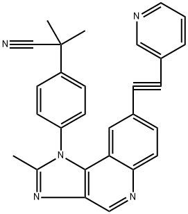 2-甲基-2-[4-[2-甲基-8-[(吡啶-3-基)乙炔基]咪唑并[4,5-C]喹啉-1-基]苯基]丙腈, 853910-02-8, 结构式