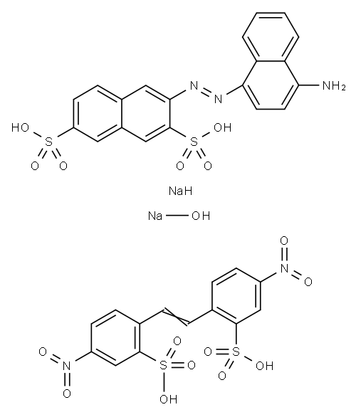 2,7-Naphthalenedisulfonic acid, 3-[(4-amino-1-naphthalenyl)azo]-, disodium salt, reaction products with 2,2'-(1,2-ethenediyl)bis[5-nitrobenzenesulfonic acid] and sodium hydroxide  Structure