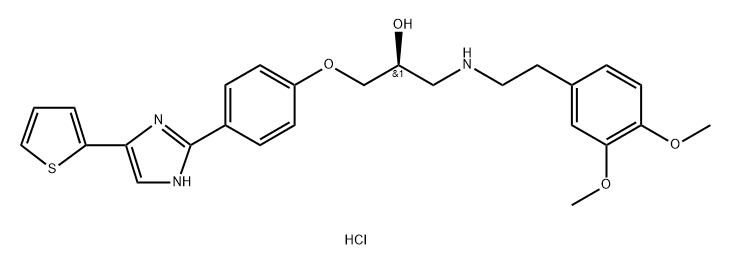 (S)-1-[[2-(3,4-ジメトキシフェニル)エチル]アミノ]-3-[4-[4-(2-チエニル)-1H-イミダゾール-2-イル]フェノキシ]-2-プロパノール·2塩酸塩 化学構造式