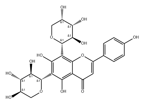 4H-1-Benzopyran-4-one, 8-α-L-arabinopyranosyl-5,7-dihydroxy-2-(4-hydroxyphenyl)-6-β-D-xylopyranosyl- Structure