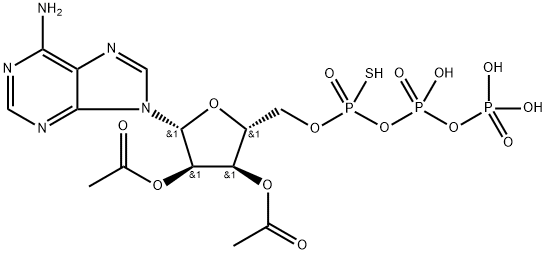 Adenosine, 2',3'-diacetate, 5'→P''-ester with thiotriphosphoric acid ((HO)2P(O)OP(O)(OH)OP(O)(OH)(SH)) (9CI) Struktur