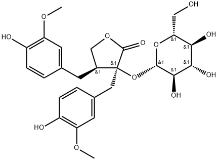 (3S,4S)-3-(β-D-Glucopyranosyloxy)dihydro-3,4-bis[(4-hydroxy-3-methoxyphenyl)methyl]-2(3H)-furanone Structure
