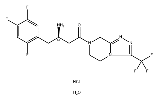 (3R)-3-amino-1-[3-(trifluoromethyl)-6,8-dihydro-5H-[1,2,4]triazolo[4,3-a]pyrazin-7-yl]-4-(2,4,5-trifluorophenyl)butan-1-one:hydrochloric acid acid:hydrate Structure