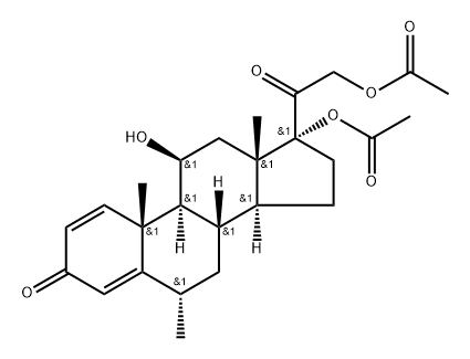 Pregna-1,4-diene-3,20-dione, 17,21-bis(acetyloxy)-11-hydroxy-6-methyl-, (6α,11β)- Struktur
