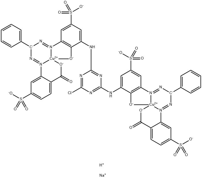 Cuprate, [m-[[2,2'-[(6-chloro-1,3,5-triazine-2,4-diyl)bis[imino(2-hydroxy-5-sulfo-3,1-phenylene)azo(phenylmethylene)azo]]bis(4-sulfobenzoato)](10-)]]di-, tetrasodium dihydrogen|M-[[2,2'-[(6--氯-1,3,5-三嗪-2,4-二基)双[亚氨基(2-羟基-5-磺基-3,1-亚苯基)偶氮(苯亚甲基)偶氮]]双(4-磺基苯甲酸)](10-)]合二铜酸二氢四钠