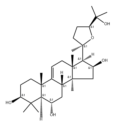 Lanost-9(11)-ene-3,6,16,25-tetrol, 20,24-epoxy-, (3β,6α,16β,20R,24S)- Struktur