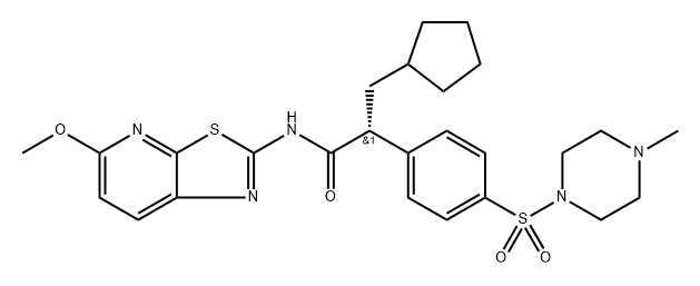 BenzeneacetaMide, α-(cyclopentylMethyl)-N-(5-Methoxythiazolo[5,4-b]pyridin-2-yl)-4-[(4-Methyl-1-piperazinyl)sulfonyl]-, (αR)- Struktur