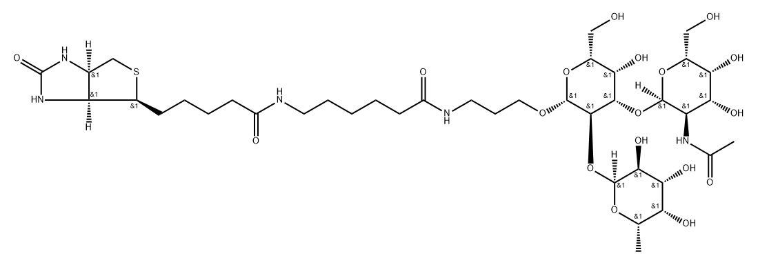 (3aS,4S,6aR)-N-[6-[[3-[[O-2-(Acetylamino)-2-deoxy-alpha-D-galactopyranosyl-(1-3)-O-[6-deoxy-alpha-L-galactopyranosyl-(1-2)]-beta-D-galactopyranosyl]oxy]propyl]amino]-6-oxohexyl]hexahydro-2-oxo-1H-thieno[3,4-d]imidazole-4-pentanamide 化学構造式