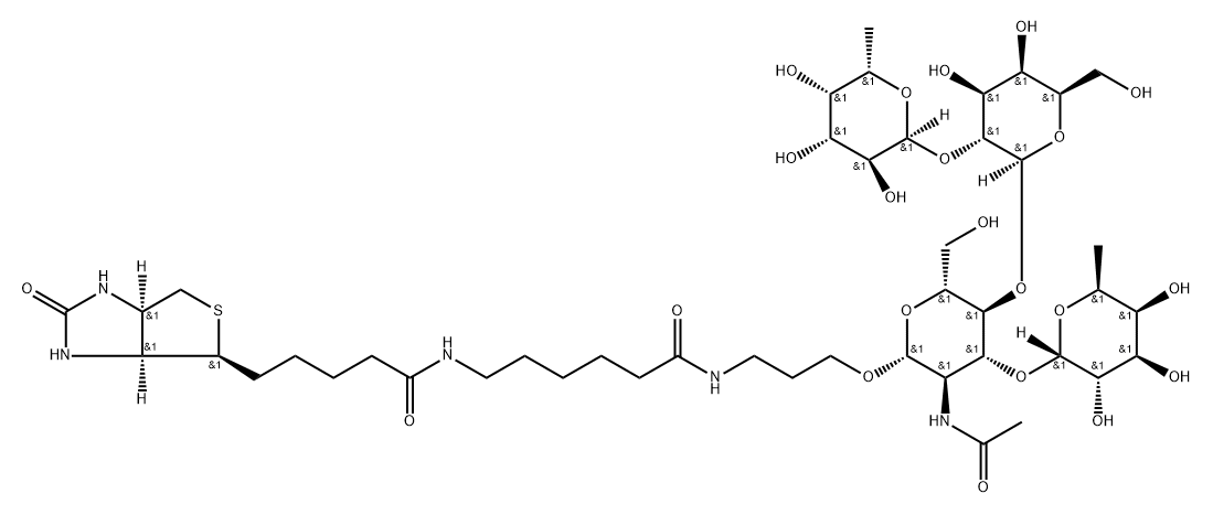 (3aS,4S,6aR)-N-[6-[[3-[[O-6-Deoxy-alpha-L-galactopyranosyl-(1-2)-O-beta-D-galactopyranosyl-(1-4)-O-[6-deoxy-alpha-L-galactopyranosyl-(1-3)]-2-(acetylamino)-2-deoxy-beta-D-glucopyranosyl]oxy]propyl]amino]-6-oxohexyl]hexahydro-2-oxo-1H-thieno[3,4-d]imidazole-4-pentanamide Structure