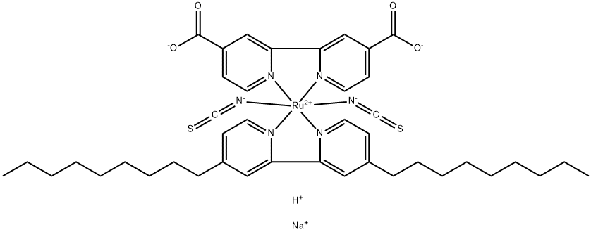 Bis(isothiocyanato)(2,2'-bipyridyl-4,4'-dicarboxylato)(4,4'-dinonyl-2,2'-bipyridyl)ruthenium(II) Sodium Salt Structure