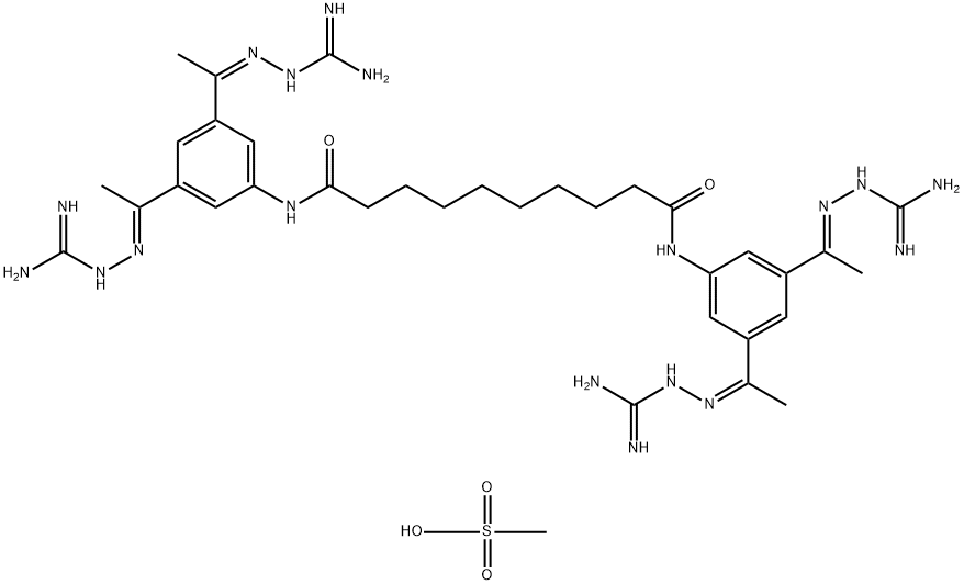 Decanediamide, N1,N10-bis[3,5-bis[1-[2-(aminoiminomethyl)hydrazinylidene]ethyl]phenyl]-, methanesulfonate (1:) Structure