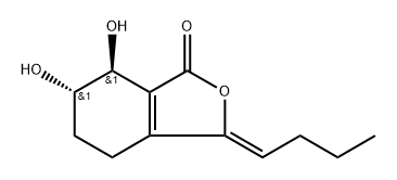 rel-(6α*,7β*)-3-[(Z)-ブチリデン]-4,5,6,7-テトラヒドロ-6,7-ジヒドロキシ-1(3H)-イソベンゾフラノン 化学構造式