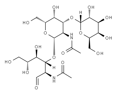 O-2-Acetamido-2-deoxy-alpha-D-galactosyl-(1 - 3)-O-beta-D-galactosyl-(1 - 3)-2-acetamido-2-deoxy-D-glucose Struktur