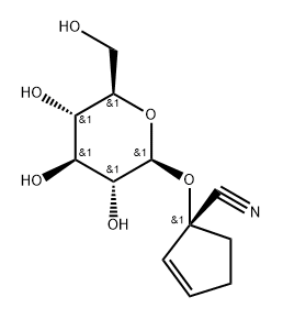 (1R)-1-{[(2S,3R,4S,5S,6R)-3,4,5-トリヒドロキシ-6-(ヒドロキシメチル)オキサン-2-イル]オキシ}シクロペンタ-2-エン-1-カルボニトリル 化学構造式