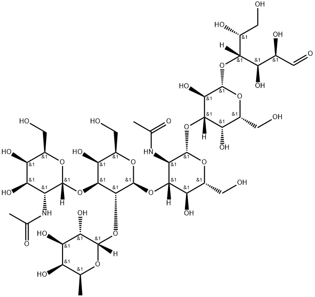 O-2-(acetylamino)-2-deoxy-a-D-galactopyranosyl-(1->3)-O-[6-deoxy-a-L-galactopyranosyl-(1->2)]-O-b-D-galactopyranosyl-(1->3)-O-2-(acetylamino)-2-deoxy-b-D-glucopyranosyl-(1->3)-O-b-D-galactopyranosyl-(1->4)-D-Glucose Struktur