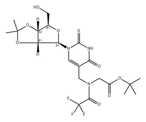 5-(N-t-Butyloxycarbonylmethyl)-N-(trifluoroacetyl) aminomethyl)-2-thiouridine Structure