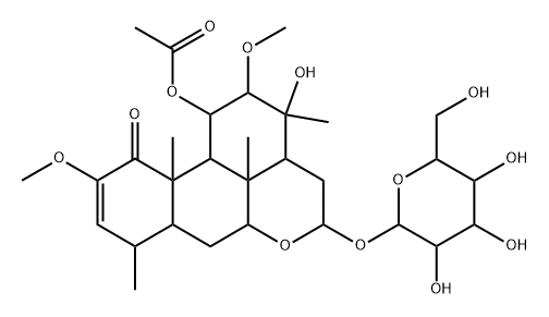 11α-(Acetyloxy)-16α-(β-D-glucopyranosyloxy)-13-hydroxy-2,12β-dimethoxypicras-2-en-1-one Structure
