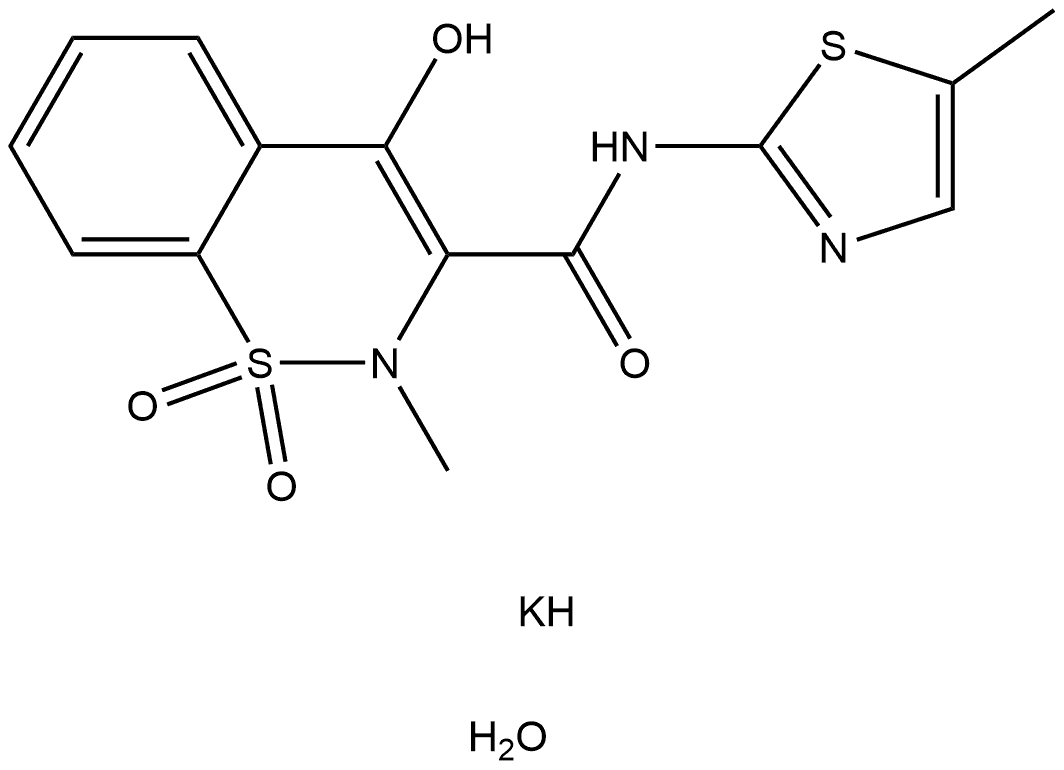 2H-1,2-Benzothiazine-3-carboxamide, 4-hydroxy-2-methyl-N-(5-methyl-2-thiazolyl)-, 1,1-dioxide, potassium salt, hydrate (1:1:1),892395-40-3,结构式