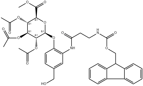 β-D-Glucopyranosiduronic acid, 2-[[3-[[(9H-fluoren-9-ylmethoxy)carbonyl]amino]-1-oxopropyl]amino]-4-(hydroxymethyl)phenyl, methyl ester, 2,3,4-triacetate Structure