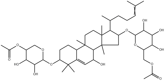 [3β-(4-O-Acetyl-β-D-xylopyranosyloxy)-7β-hydroxycucurbita-5,24-dien-16β-yl]6-O-acetyl-β-D-glucopyranoside 结构式