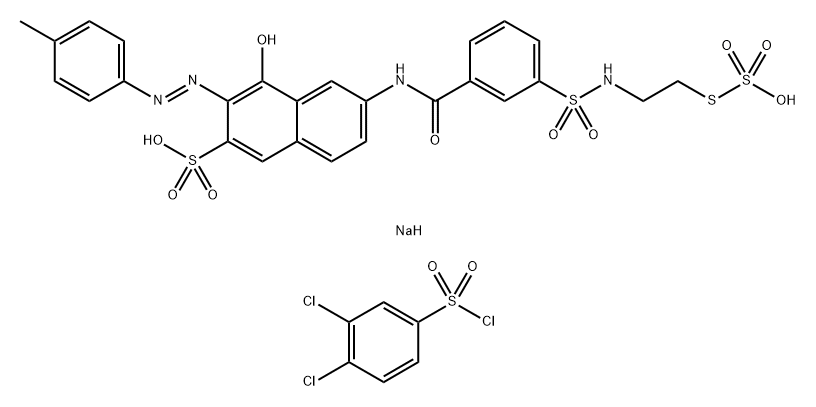 Benzenesulfonic acid, 2,2'-(1,2-ethenediyl)bis[5-[[(4-aminophenyl)sulfonyl]amino]-, disodium salt, reaction products with 3,4-dichlorobenzenesulfonyl chloride Structure