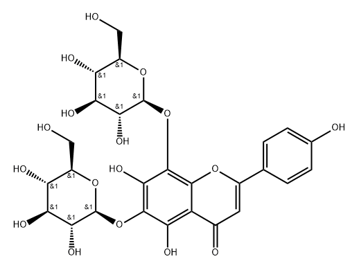 4H-1-Benzopyran-4-one, 6,8-bis(β-D-glucopyranosyloxy)-5,7-dihydroxy-2-(4-hydroxyphenyl)- Structure