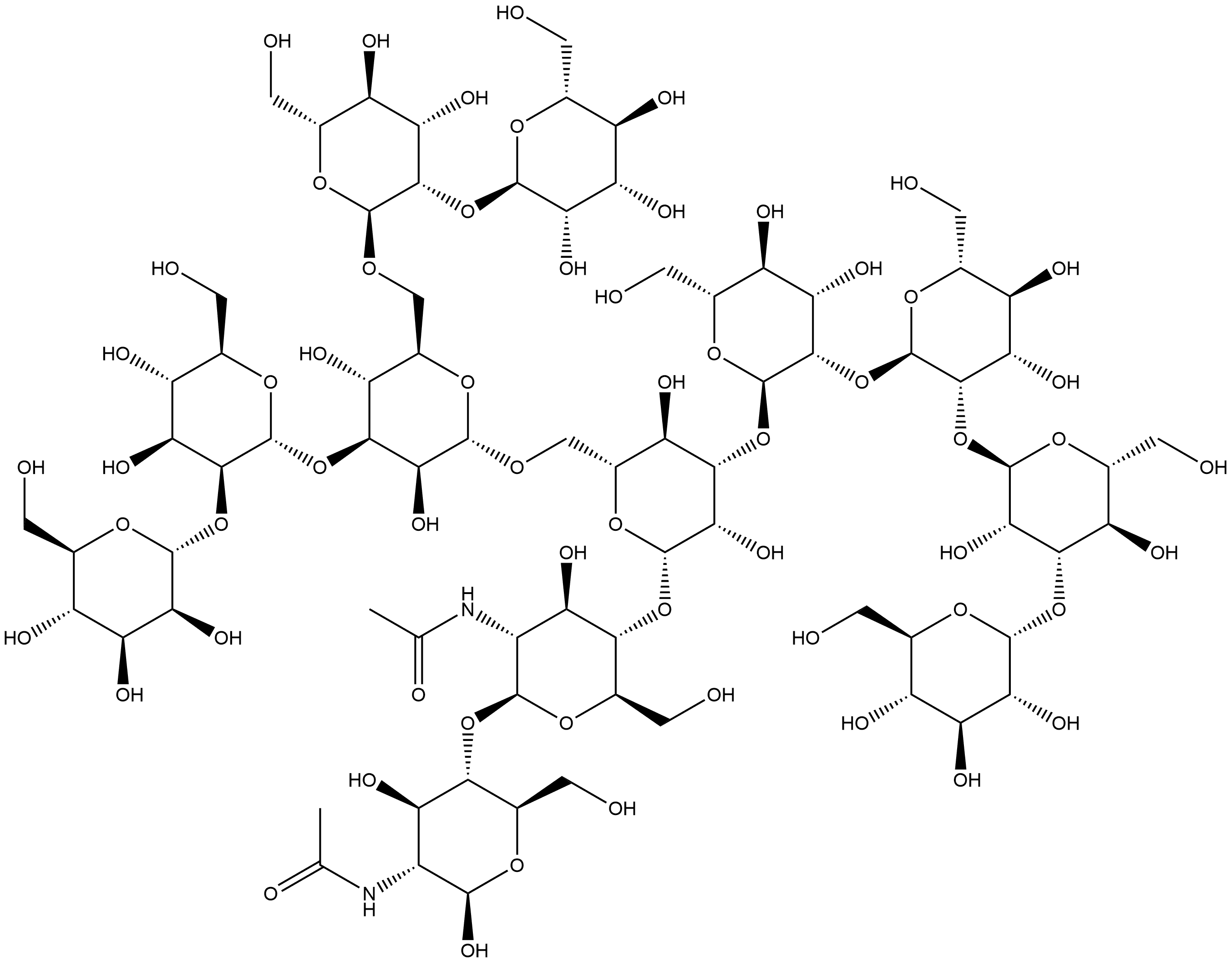 O-alpha-D-Glucopyranosyl-(1-3)-[O-alpha-D-mannopyranosyl-(1-2)]2-O-alpha-D-mannopyranosyl-(1-3)-O-[O-alpha-D-mannopyranosyl-(1-2)-O-alpha-D-mannopyranosyl-(1-3)-O-[O-alpha-D-mannopyranosyl-(1-2)-alpha-D-mannopyranosyl-(1-6)]-alpha-D-mannopyranosyl-(1-6)]-O-beta-D-mannopyranosyl-(1-4)-O-2-(acetylamino)-2-deoxy-beta-D-glucopyranosyl-(1-4)-2-(acetylamino)-2-deoxy-beta-D-glucopyranose Structure