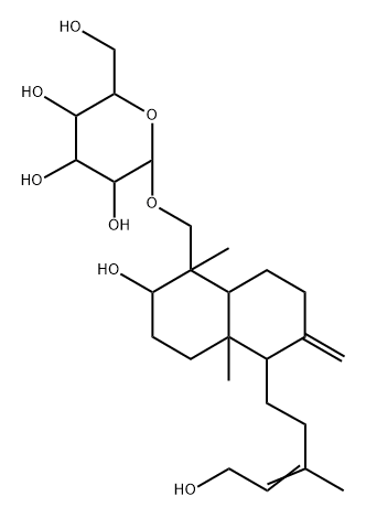 (1S,8aβ)-Decahydro-1,4aα-dimethyl-6-methylene-1β-[(β-D-glucopyranosyloxy)methyl]-5α-[(E)-5-hydroxy-3-methyl-3-pentenyl]naphthalen-2α-ol Structure