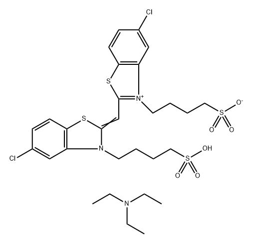 4-[5-氯-2-[5-氯-3-(4-磺酸基丁基)苯并噻唑啉-2-亚基甲基]-3-三乙铵, 90895-32-2, 结构式