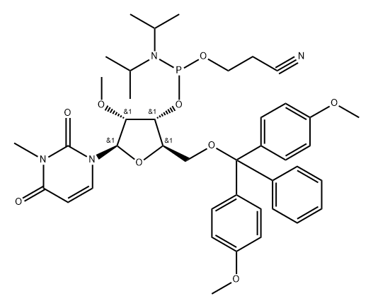 Uridine, 5'-?O-?[bis(4-?methoxyphenyl)?phenylmethyl]?-?3-?methyl-?2'-?O-?methyl-?, 3'-?[2-?cyanoethyl bis(1-?methylethyl)?phosphoramidite] (9CI) Structure