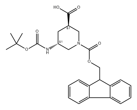 rel-1-(9H-Fluoren-9-ylmethyl) (3R,5R)-5-[[(1,1-dimethylethoxy)carbonyl]amino]-1,3-piperidinedicarboxylate 结构式