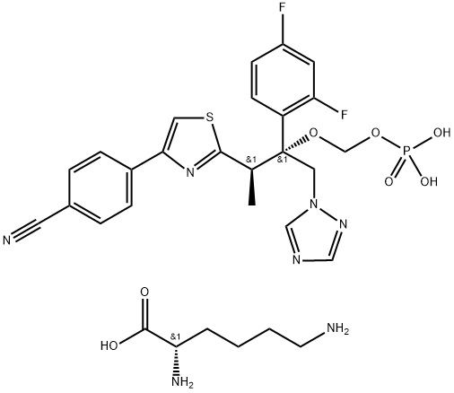 L-Lysine, compd. with 4-[2-[(1R,2R)-2-(2,4-difluorophenyl)-1-methyl-2-[(phosphonooxy)methoxy]-3-(1H-1,2,4-triazol-1-yl)propyl]-4-thiazolyl]benzonitrile (1:1) Structure