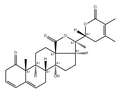 (22R)-14,20,22-Trihydroxy-1-oxoergosta-3,5,24-triene-18,26-dioic acid 18,20:26,22-dilactone Structure