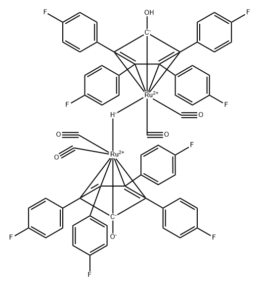 Ruthenium,tetracarbonyl-m-hydro[(1,2,3,4,5-h)-2,3,4,5-tetrakis(4-fluorophenyl)-1-hydroxy-2,4-cyclopentadien-1-yl][(1,2,3,4,5-h)-2,3,4,5-tetrakis(4-fluorophenyl)-1-hydroxylato-2,4-cyclopentadien-1-yl]di- Struktur