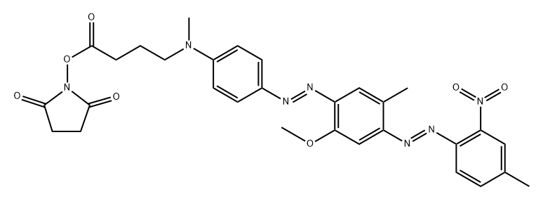 Butanoic acid, 4-[[4-[2-[2-methoxy-5-methyl-4-[2-(4-methyl-2-nitrophenyl)diazenyl]phenyl]diazenyl]phenyl]methylamino]-, 2,5-dioxo-1-pyrrolidinyl ester Struktur
