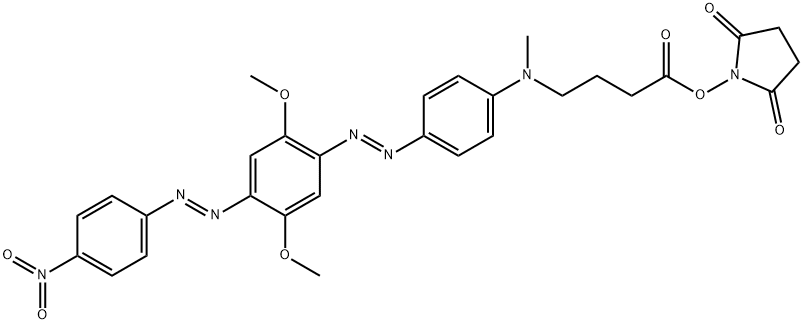 Butanoic acid, 4-[[4-[2-[2,5-dimethoxy-4-[2-(4-nitrophenyl)diazenyl]phenyl]diazenyl]phenyl]methylamino]-, 2,5-dioxo-1-pyrrolidinyl ester, 916753-62-3, 结构式