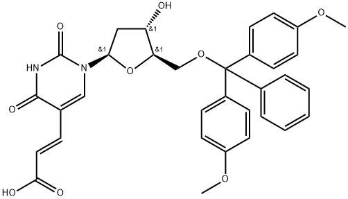 2-Propenoic acid, 3-[1-[5-O-[bis(4-methoxyphenyl)phenylmethyl]-2-deoxy-β-D-erythro-pentofuranosyl]-1,2,3,4-tetrahydro-2,4-dioxo-5-pyrimidinyl]-, (2E)- Structure