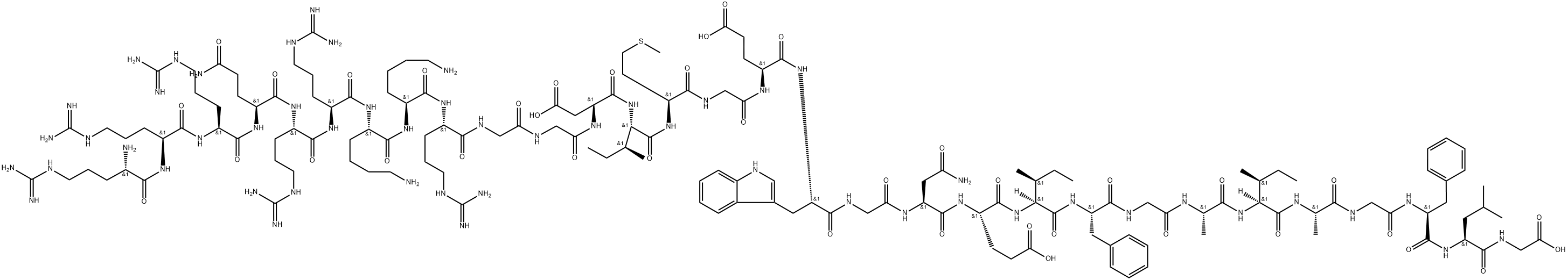 Glycine, L-arginyl-L-arginyl-L-arginyl-L-glutaminyl-L-arginyl-L-arginyl-L-lysyl-L-lysyl-L-arginylglycylglycyl-L-α-aspartyl-L-isoleucyl-L-methionylglycyl-L-α-glutamyl-L-tryptophylglycyl-L-asparaginyl-L-α-glutamyl-L-isoleucyl-L-phenylalanylglycyl-L-alanyl-L-isoleucyl-L-alanylglycyl-L-phenylalanyl-L-leucyl- Structure