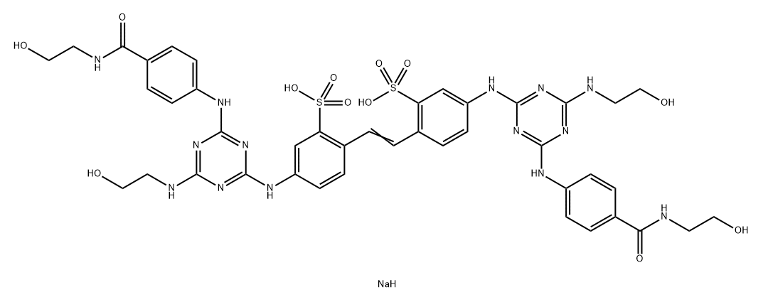 2,2'-(1,2-Ethenediyl)bis[5-[[4-[(2-hydroxyethyl)amino]-6-[[4-[[(2-hydroxyethyl)amino]carbonyl]phenyl]amino]-1,3,5-triazin-2-yl]amino] benzenesulfonic acid disodium salt Structure